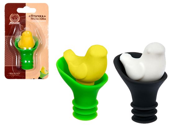 !09 Пробка-лейка для бутылки "Птичка" цвет зеленый