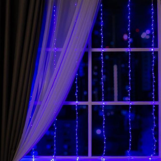 !Гирлянда «Водопад» 2 × 1.5 м, IP20, прозрачная нить, 400 LED, свечение синее, 8 режимов, 220 В
