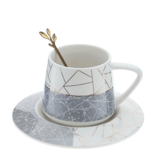 Кружка с блюдцем и ложкой, 200 мл, L15 W15 H8 см, 3в.