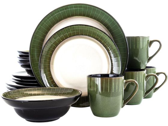 Elama Grand Jade 16 Piece Luxurious Stoneware Dinnerware with Complete Setting f