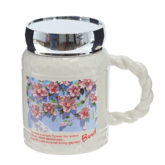 Кружка с крышкой, 450 мл, L12,5 W8,5 H12 см, дизайн микс