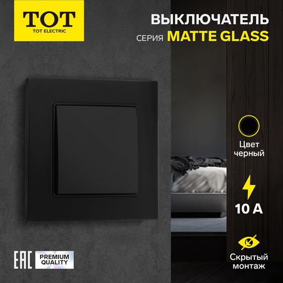 Выключатель TOT Matte Glass, 10 А, 1 кл., скрытый, стекло, черный