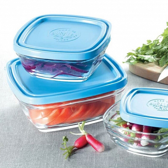 Набор контейнеров FRESHBOX 3пр прямоугольные с голубыми крышками