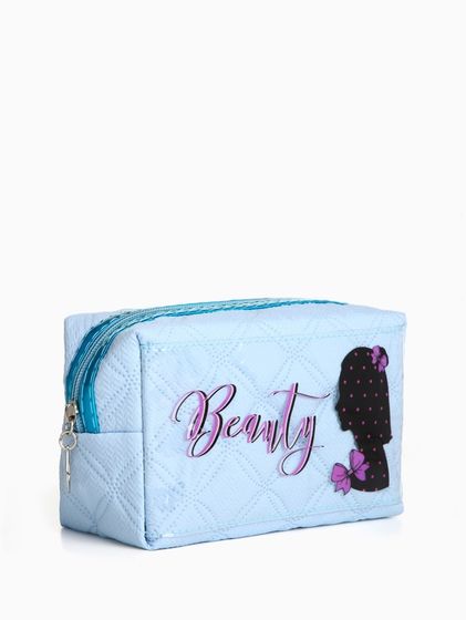 Косметичка на молнии, объёмная, маленькая, с принтом Beauty, голубая