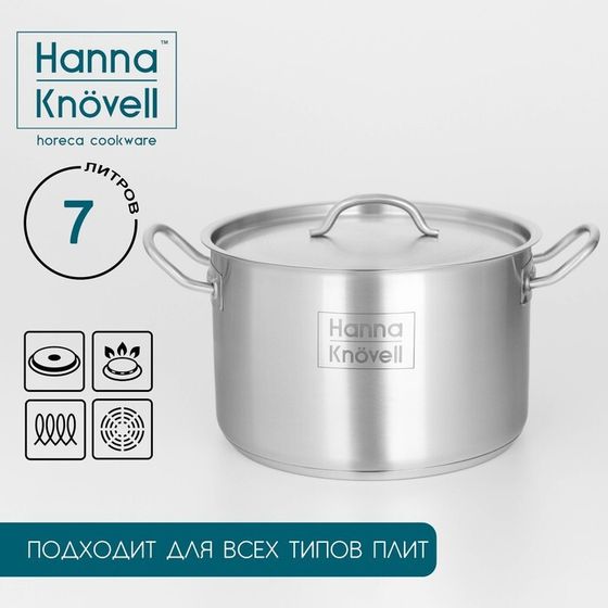 Кастрюля из нержавеющей стали Hanna Knövell с крышкой, 7 л, d=24 см, h=15,5 см, толщина стенки 0,6 мм, индукция