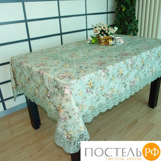 Скатерть &quot;Карвен&quot; цветная с гипюром 160*220 М 613-3 зеленый (арт. М 613-3)