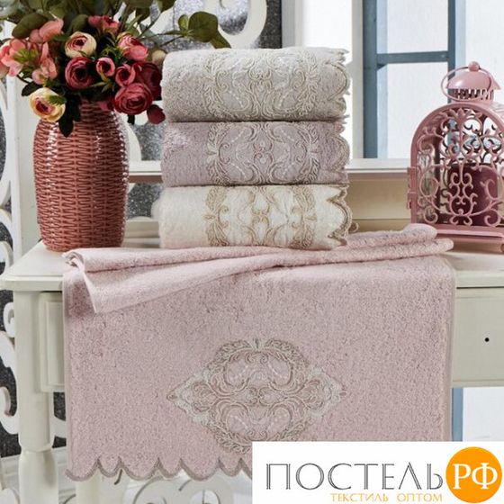 Набор полотенец Карвен &quot;DAMASK&quot;гипюр с кружевом,бамбук 30*50/50*90/70*140 HS1717 v2 krem/кремовый