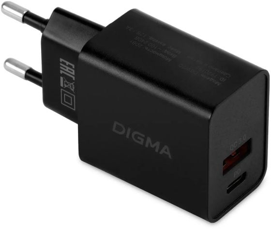 Сетевое З/У Digma DGW2D 20W 3A+1A (PD+QC) черный (DGW2D0F110BK)
