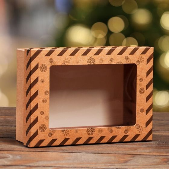 Коробка складная, крышка-дно, с окном &quot;Подарок от Деда Мороза&quot; 21 х 15 х 7 см