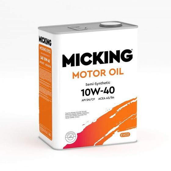 Масло моторное Micking Motor Oil EVO2, 10W-40 SN/CF A3/B4, минеральное, 4 л