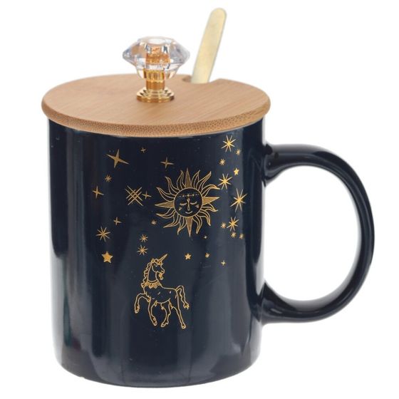 Кружка с крышкой и ложкой, 300 мл, L12 W8 H12 см, дизайн микс