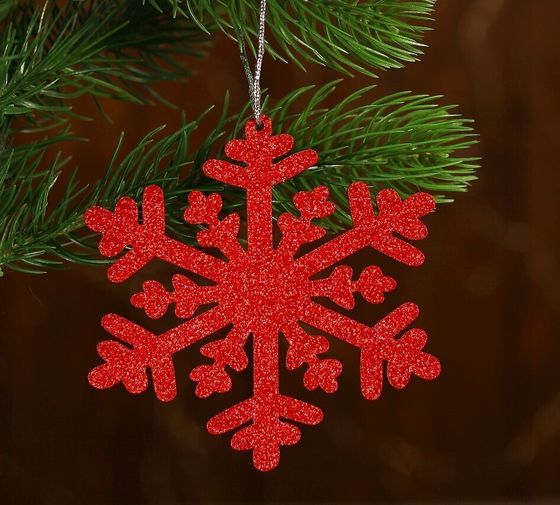 !09 Набор новогодних подвесок(набор 7 штук) «Снежный блеск», цвет красный - 4 штуки, цвет серебро - 3 штуки 11 х 11 х 0,2 см.