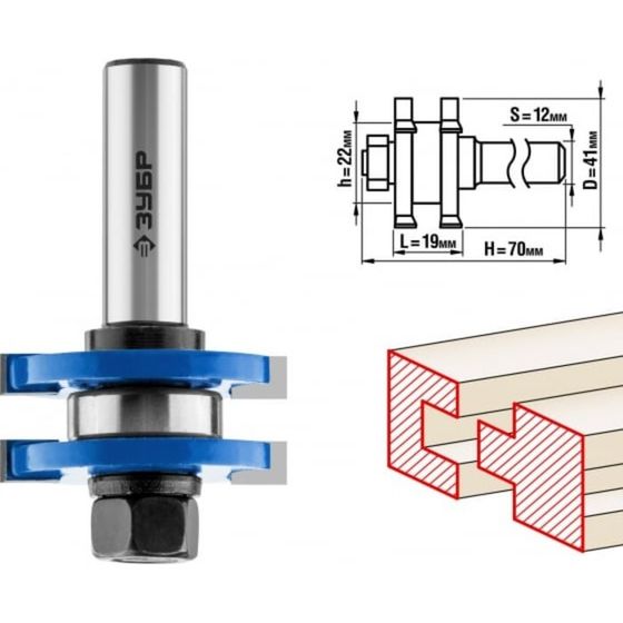 Фреза комбинированная ЗУБР 28732-41, пазо-шиповая, хвостовик d = 12 мм, 41 x 19 мм