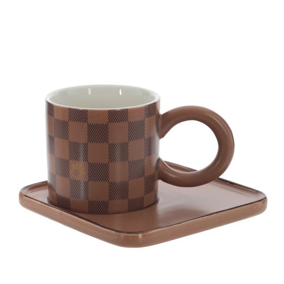 Кружка с блюдцем, 260 мл, L14 W14 H8,5 см, цвет микс