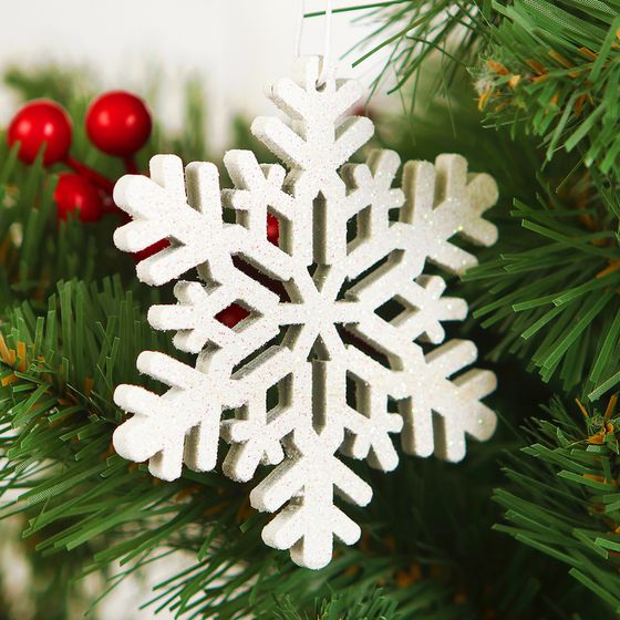 !09 Набор новогодних украшений (набор 3 штуки) : 2 штуки «Снежинка», цвет белый 9 см. + 1 штука &quot;Снежинка&quot; цвет серебро 10 см.
