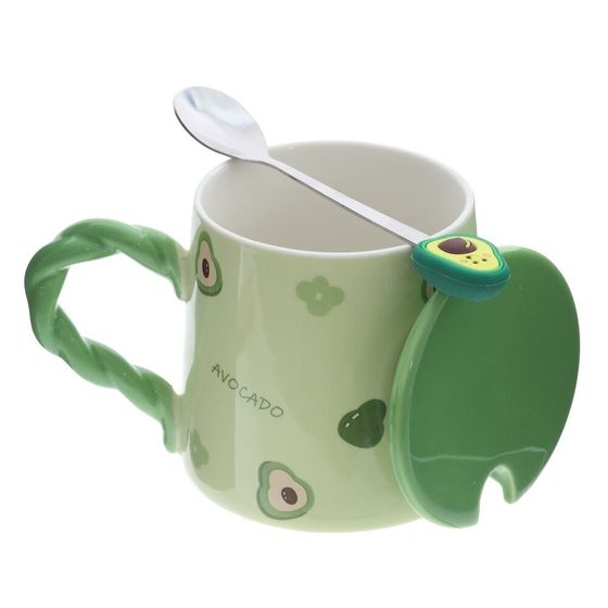 Кружка с крышкой и ложкой, L8,5 W8,5 H9,5 см, цвет микс