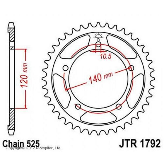 Звезда задняя, ведомая JTR1792 стальная, цепь 525, 47 зубьев