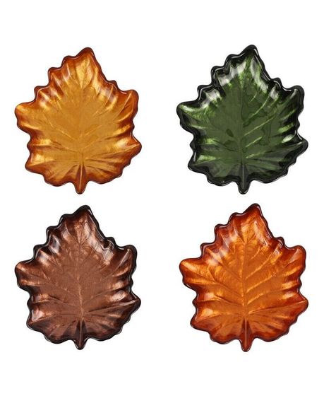 Autunno Glass Figural Leaf Canape Plates, Set of 4