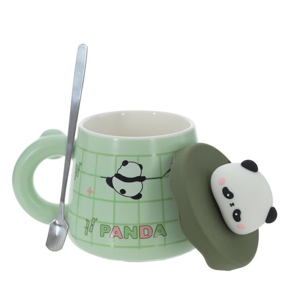 Кружка с крышкой и ложкой, 420 мл, L14 W10 H12,5 см