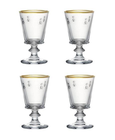 Gold Rimmed Napoleon Bee 9 oz. Wine Glass, Set of 4