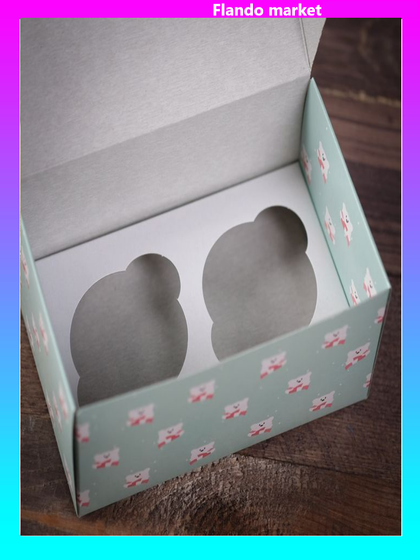 !Коробка на 2 капкейка /3 штуки/ "Мишки", 16 х 10 х 8 см.