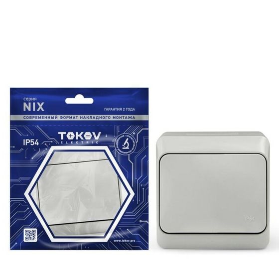 Выключатель TOKOV ELECTRIC, Nix, 1 клавиша, 10А, IP54, 250В, серый, TKE-NX-V1-C06-IP54