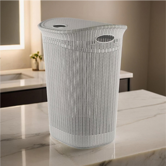 Корзина для белья 52л с крышкой серая