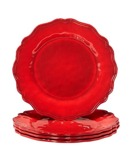 Red Crackle Dinner Plates, Set of 4