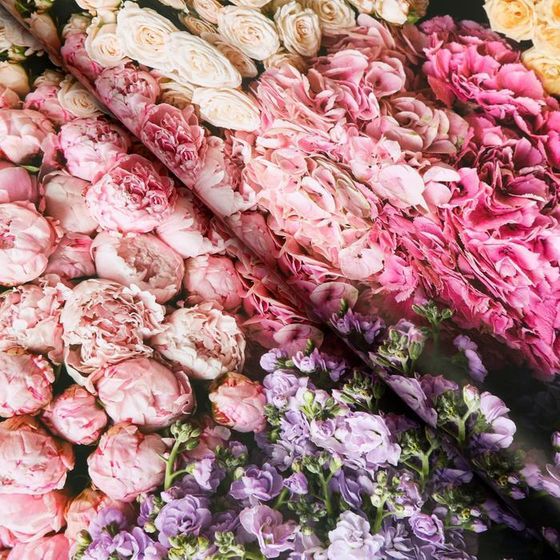 !09 Бумага (набор 4 листа) упаковочная глянцевая "Букет цветов" 50 × 70 см.