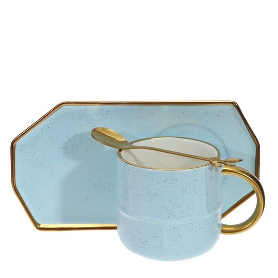 Кружка с блюдцем и ложкой, 300 мл, L20,5 W10,5 H8 см, цвет микс