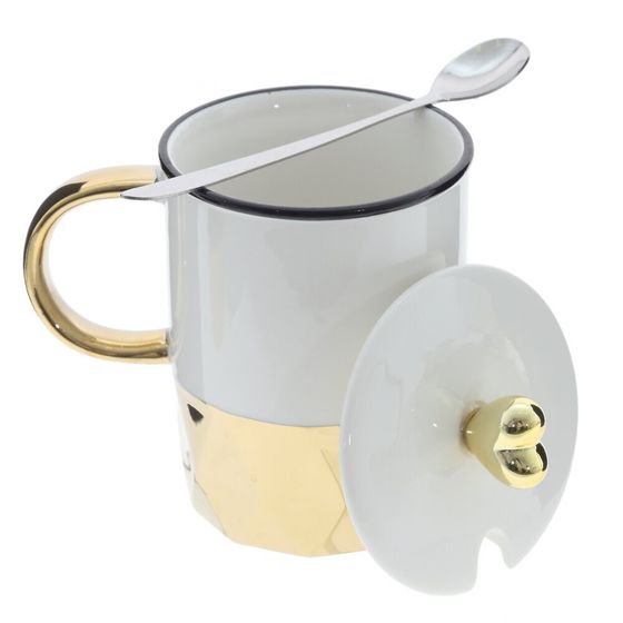 Кружка с крышкой и ложкой, 340 мл, L12 W8 H13,5 см, 2в.