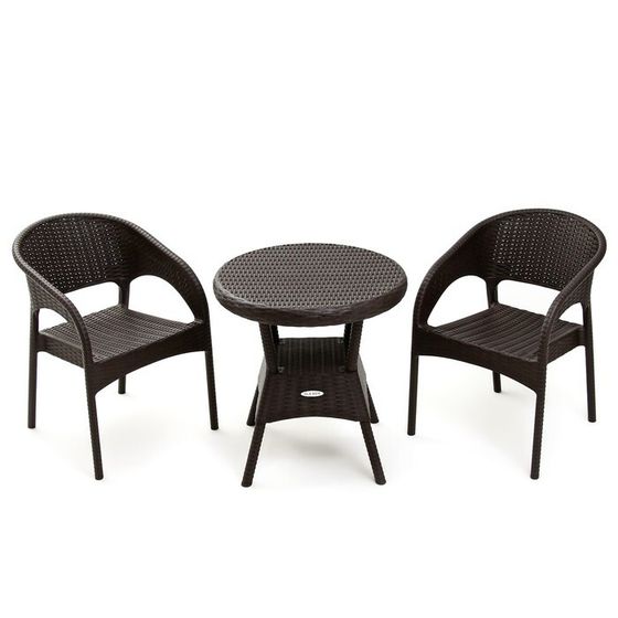 Набор садовой мебели &quot;RATTAN Ola Dom&quot;: стол круглый диаметр 70 см + 2 кресла, коричневый
