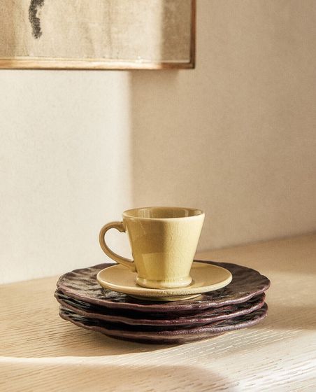 Glazed stoneware espresso cup and saucer