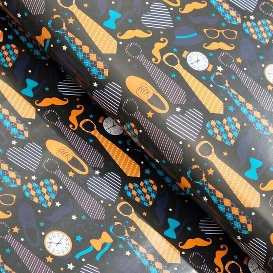 !09 Бумага (набор 5 листов) упаковочная глянцевая "Галстуки" 50 × 70 см.