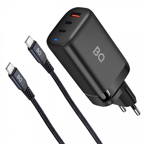 Сетевое З/У BQ Charger 65W3A01 (3 ports 2*Type-C + USB, 65W with 2m Type-C cable) черный