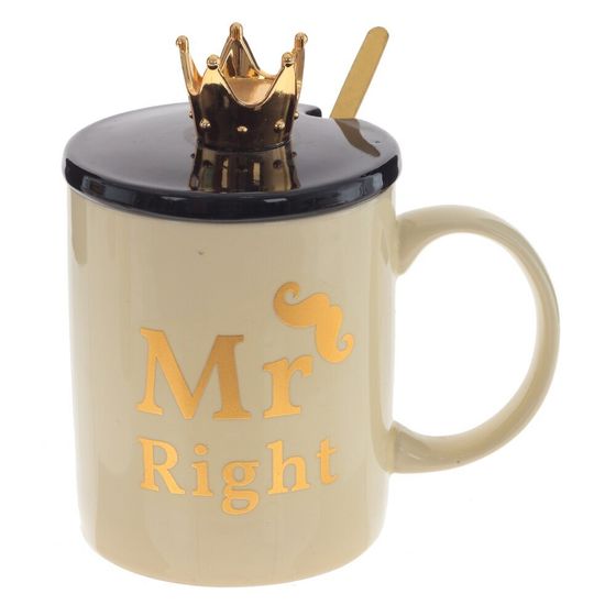 Кружка с крышкой и ложкой, 400 мл, L12,5 W9 H13,5 см,дизайн микс