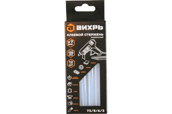 Стержни клеевые Вихрь 73/5/6/3 белый 100*7мм (12шт)