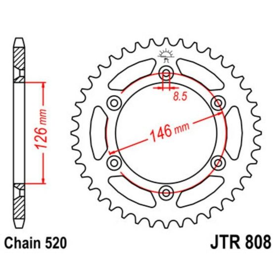 Звезда ведомая, JT sprockets R808-44, цепь 520, 44 зубья