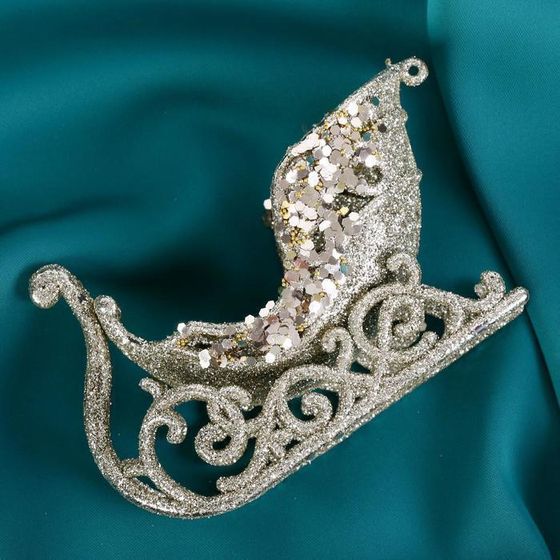 !09 Украшение ёлочное (набор 2 штуки) "Сияющая глазурь - сани" 11х6,5 см, золото