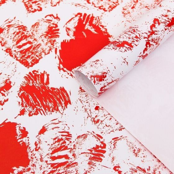 !Бумага упаковочная 2 листа глянцевая &quot;Сердечки&quot; , 100 х 70 см.