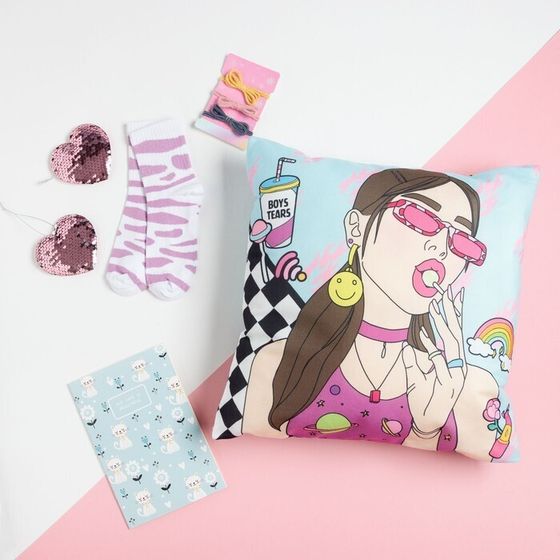 !09 Подарочный набор "Girl power" подушка-секрет, 40х40 см и аксессуары
