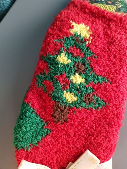 !09 Носки женские (махра) новогодние "Елочка" размер 36-40 цвет красный