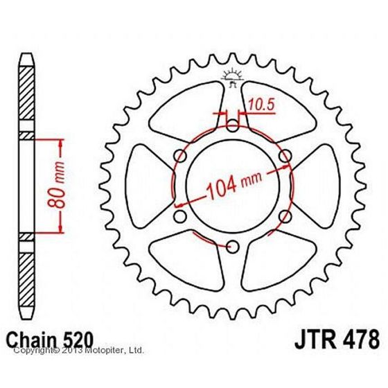 Звезда ведомая, JT sprockets R478-43, цепь 520, 43 зубья