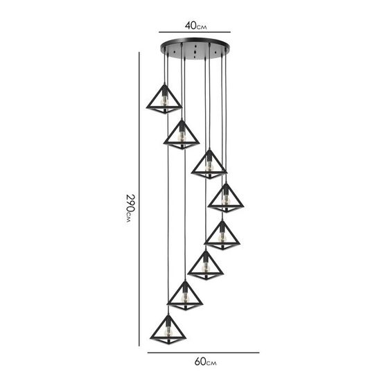 Светильник-каскад &quot;Треугольник&quot; 8хЕ27 40Вт черный 60х60х290 см