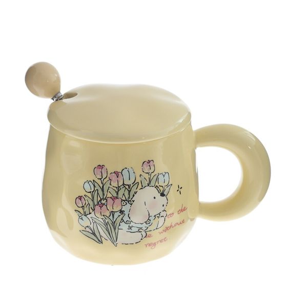 Кружка с крышкой и ложкой, L8,5 W8,5 H8,5 см, дизайн микс