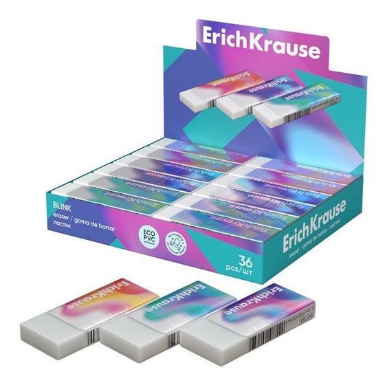 Ластик ErichKrause &quot;Blink&quot;, 66 х 18 х 6 мм, эко-ПВХ, микс