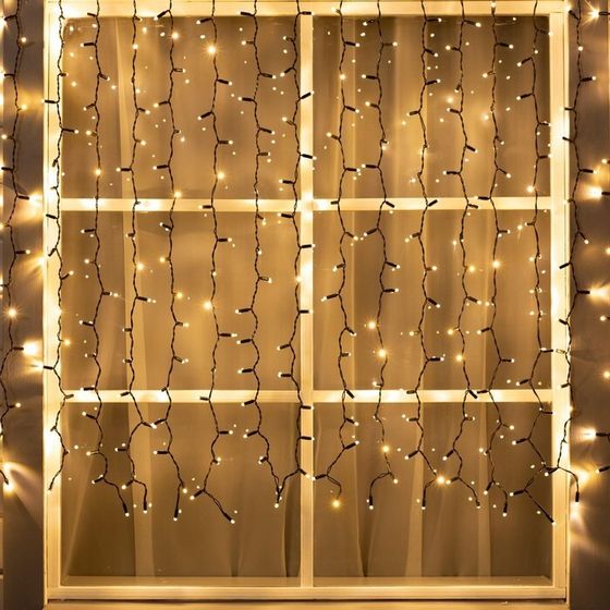 УЦЕНКА Гирлянда «Занавес», 2×1.5 м, IP65, УМС, 360 LED, 220 В, тёмная нить, свечение тёплое белое