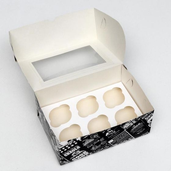 !09 Упаковка (набор 4 штуки) на 6 капкейков с окном "Cook Book", 25 х 17 х 10 см.