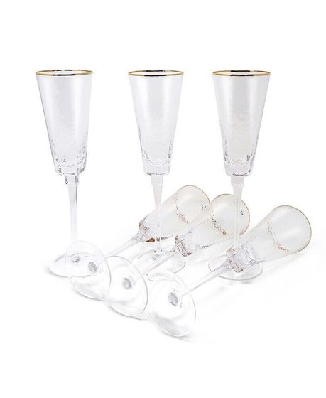 Square Shaped Rim Hammered Flute Glasses, Set of 6