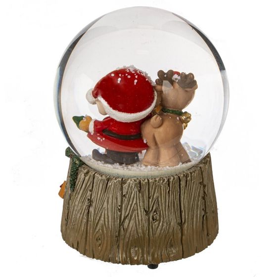 Фигурка декор в стекл шаре &quot;Гном и Олень&quot; (муз с ключ), D 10 см, L10 W10,5 H14 см